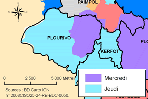 Carte des zones de collecte hebdomadaire Carte des zones de collecte hebdomadaire